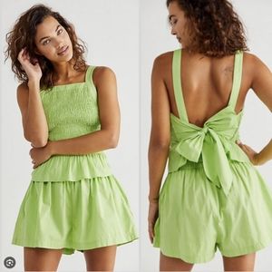 Free People Woman's Fez Smoked Peplum Green Top and Shorts Set Size M